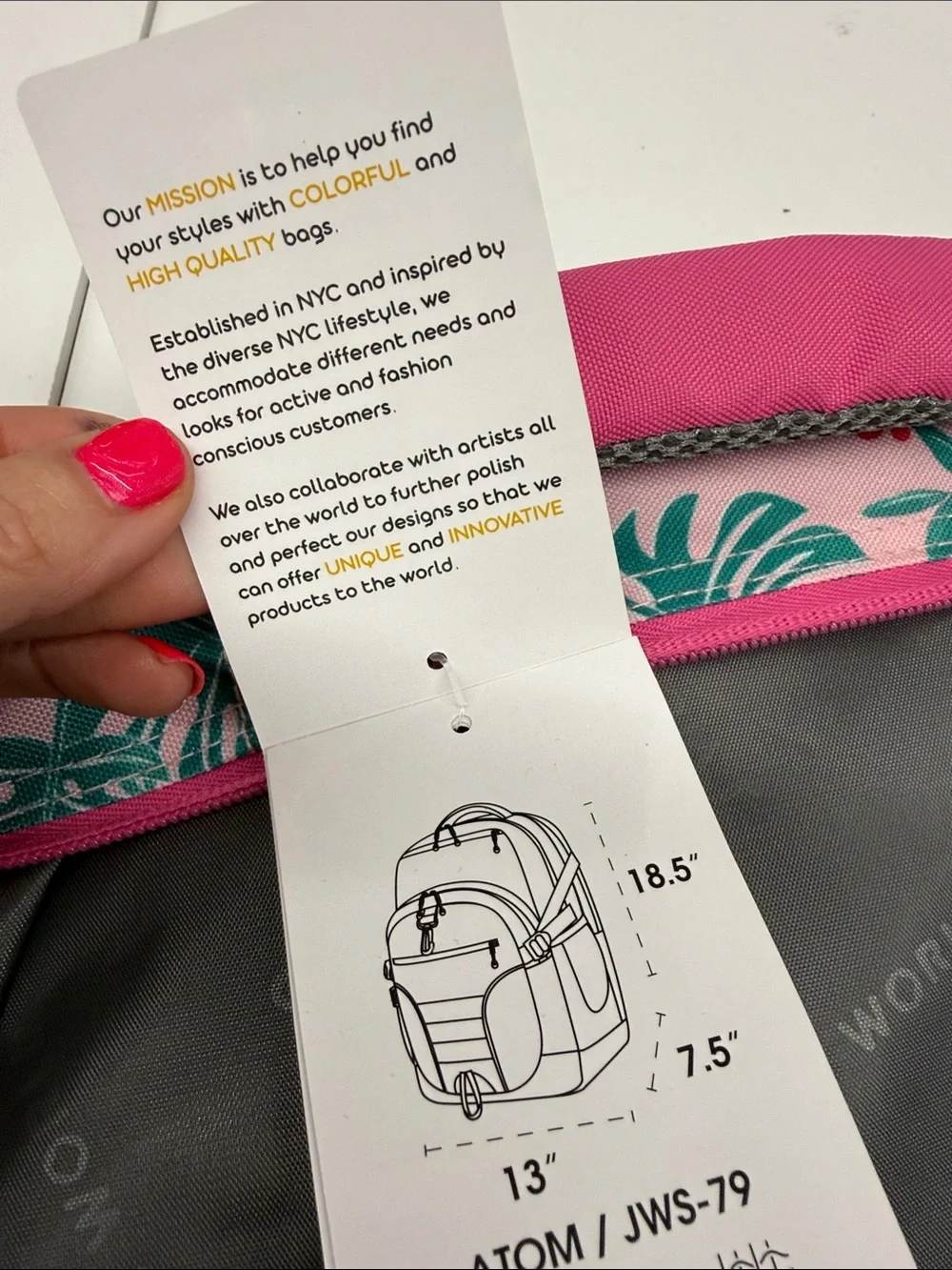 NEW Pink Tropical Leaf Backpack J World